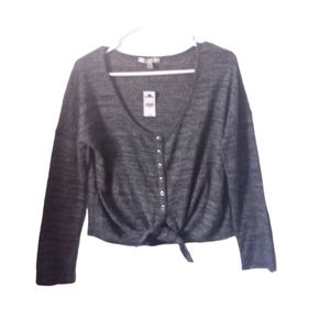 Express womams size s kitted button down top with tied knot gray light weight